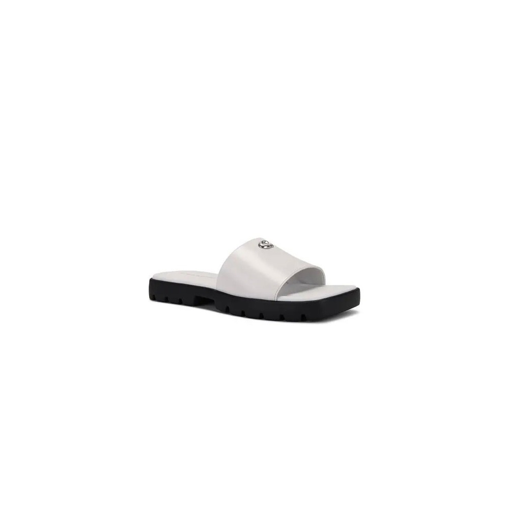 Coach Essie Slide White Leather Lug Sole Square Toe Sandals 5B Womens